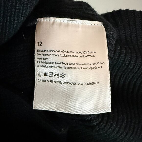 lululemon Black Ribbed Sweater Merino Wool Blend Side Slit Long Sleeve Size 12 ( - Picture 4 of 4